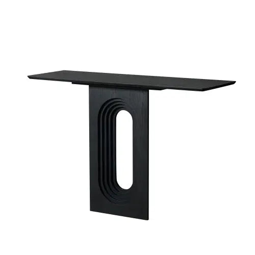 Black 47.24 inch living room small side table, entrance table, MDF， Narrow console table with circular design