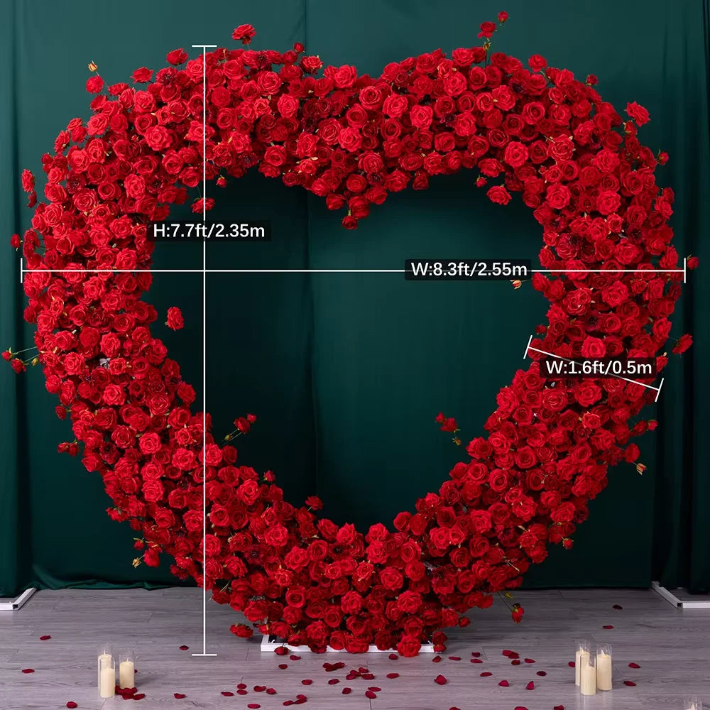 Red & White Heart Artificial Flowers Arrangement Proposal Wedding Scene Decoration High-end Rose Flowers with Iron Stand FL2510