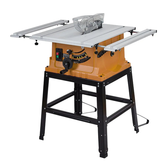 Table Saw, 10 in 15A Multifunctional Saw with Stand & Push Stick for Jobside, 90° Cross Cut & 0-45° Bevel Cut, Cutting Speed Up to 5000RPM, Adjustable Blade Height, Ideal for Woodworking, Orange