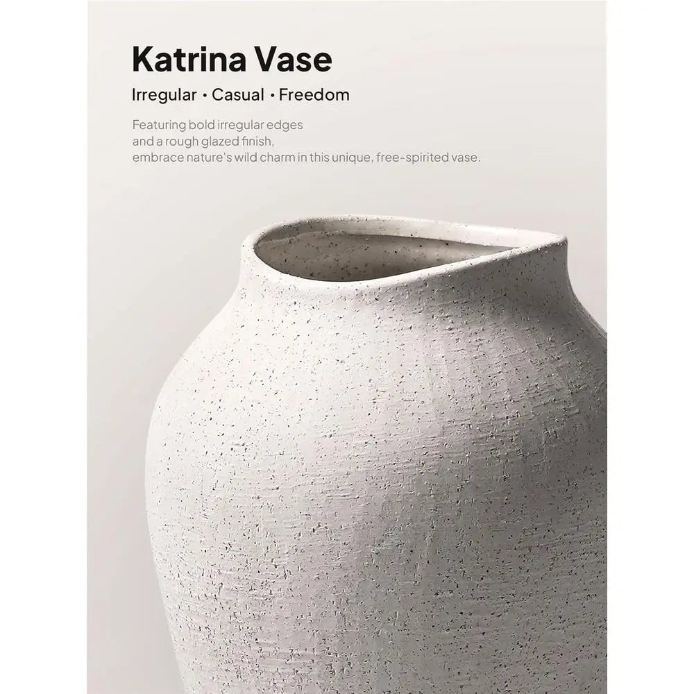 Large 11.8 Sandstone White Ceramic Floor Vase for Rustic Minimalist Living Room Decor and Wedding Centerpieces