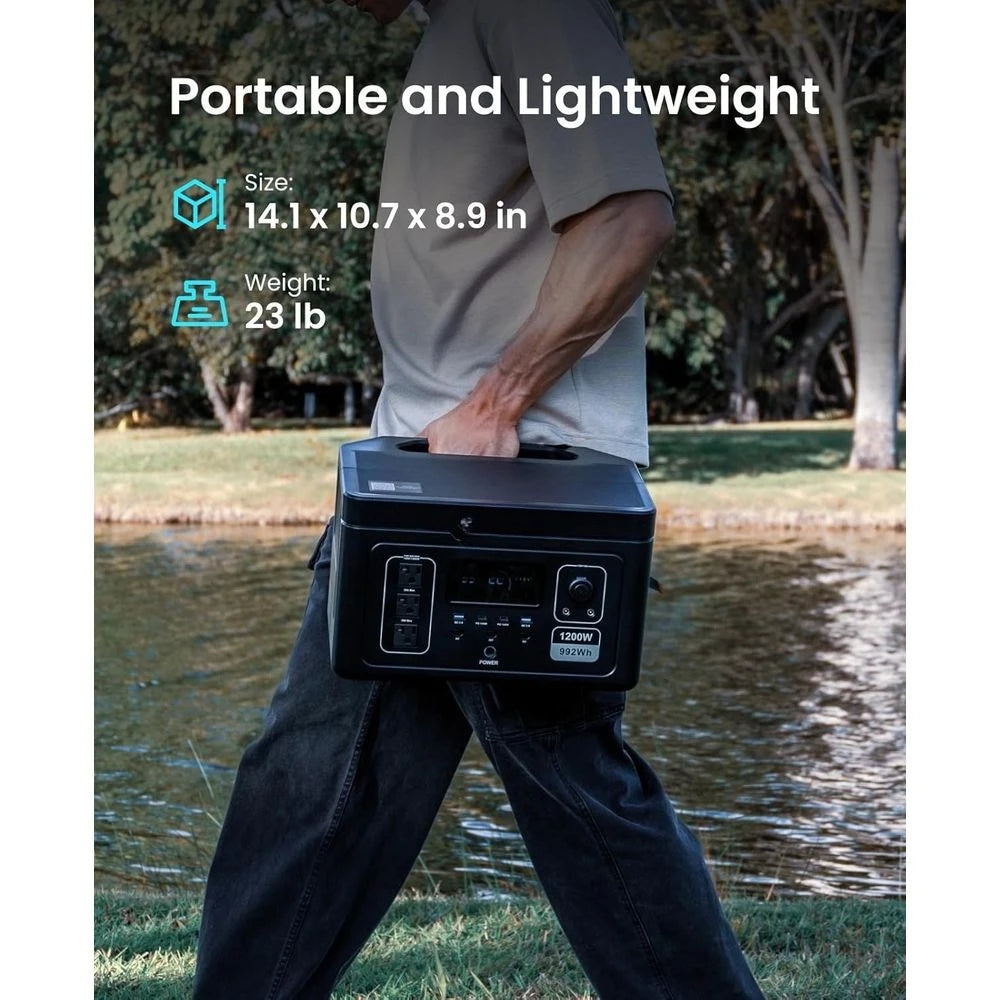 Portable 1200W Power Station, 992Wh LFP Battery, 3 AC Outlets, 140W USB-C, Solar-Ready, Camping, RV, Home Backup, Customized