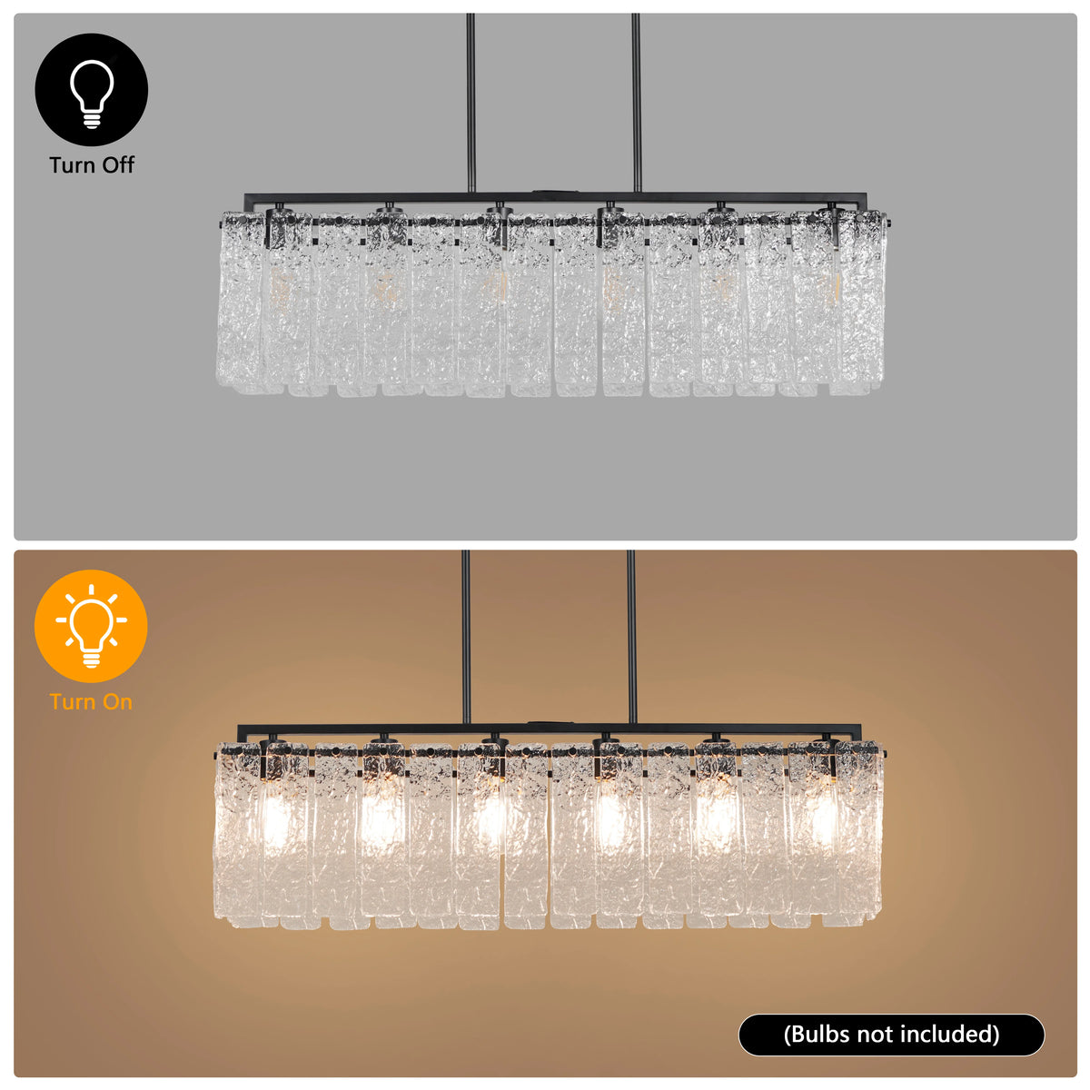 Rectangle Chandeliers for Dining Room 37" Water Ripple Glass Island Light Fixture Kitchen Island Lighting Adjust Height