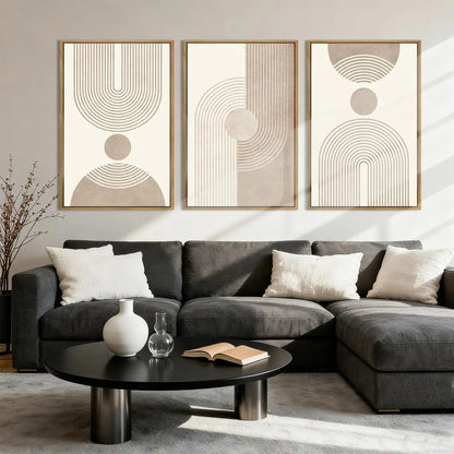 Beige Neutral Canvas Wall Art Framed Geometric Abstract Decor for Living Room Bedroom Office 16x24 Set of 3