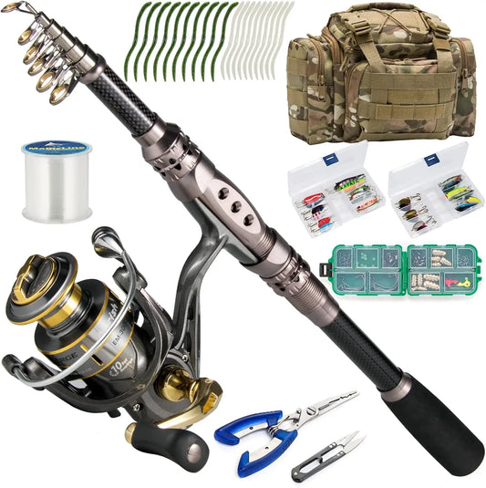 125-Piece Telescopic Fishing Rod Reel Combo with Tackle Bag, Collapsible Travel Set for Freshwater Saltwater