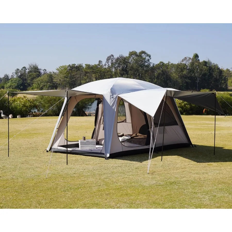 46 Person Large Family Cabin Tent with 3 Doors and 2 Rooms Double Layer Waterproof Portable Glamping Tent for Outdoor Camping H