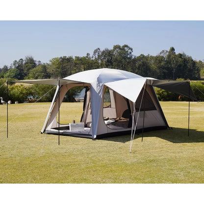 46 Person Large Family Cabin Tent with 3 Doors and 2 Rooms Double Layer Waterproof Portable Glamping Tent for Outdoor Camping H