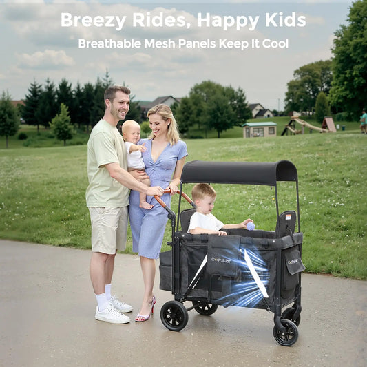 Foldable 2-seater baby stroller, outdoor storage cart, portable camping vehicle, shock-absorbing, detachable sunshade