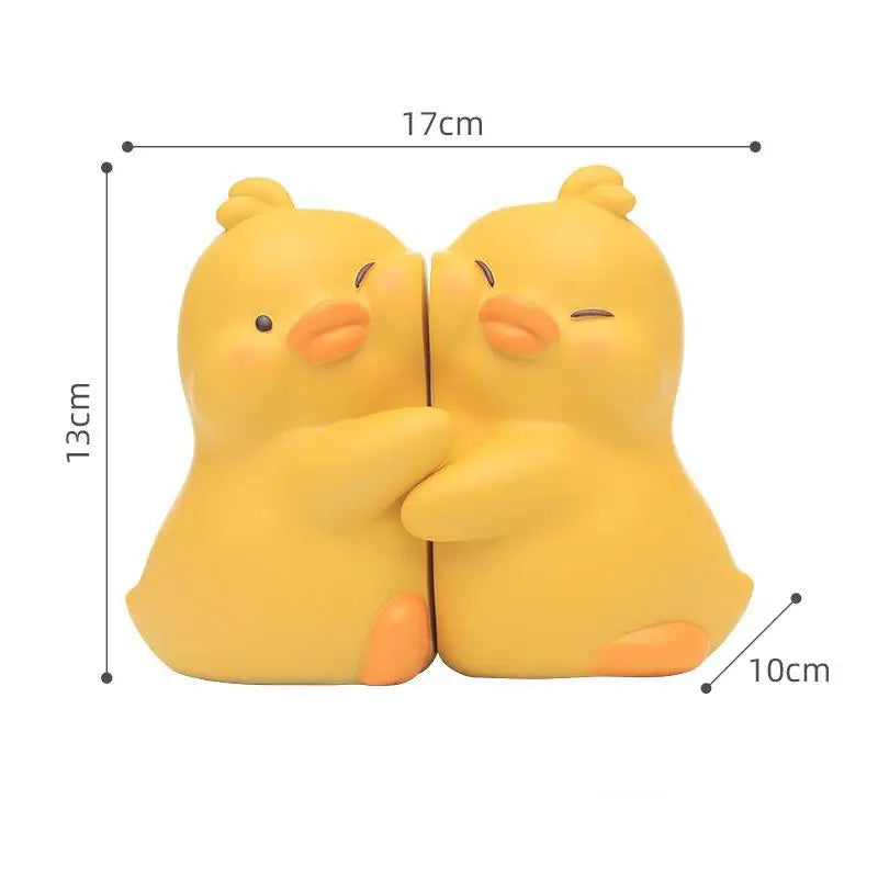 Hugging Duck Bookends - Adorable Cartoon Animal Book Stand for Desk, Decorative Shelf Organizer for Home & Office