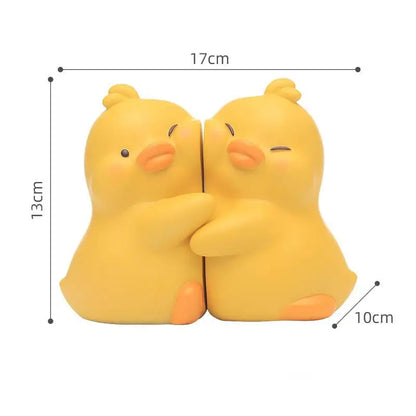 Hugging Duck Bookends - Adorable Cartoon Animal Book Stand for Desk, Decorative Shelf Organizer for Home & Office