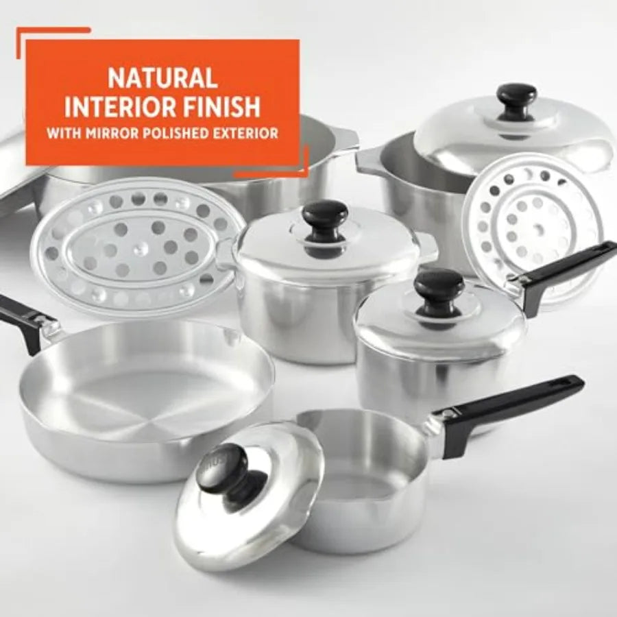 USA Heavy Duty 13-Piece Cast Aluminum Cajun Cookware Set, Silver