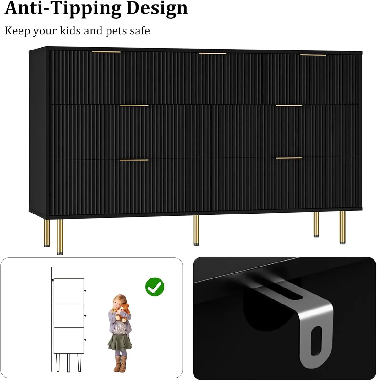 7 Drawers Dresser for Bedroom, Living Room Cabinet, Fluted Dresser Chest of Drawers with Handle, Wood Modern Dressers for Closet, Bedroom Living Room