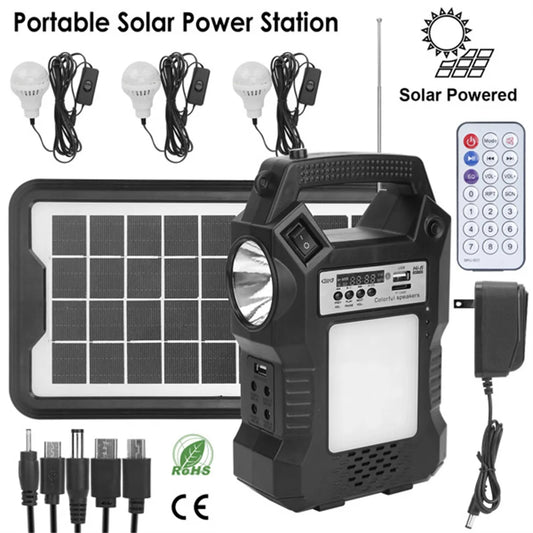 Portable Handheld Flashlights Solar Power Station Rechargeable Backup Emergency Power Bank 3 Lighting Bulbs Camping Garden Lamp
