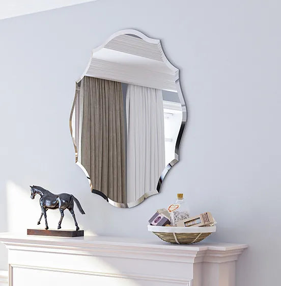 Irregular Wall Mirror Frameless Asymmetrical Decorative Vanity Mirror Wall Mounted for Bathroom Bedroom Living Room Hallway