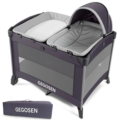 4-in-1 Portable Baby Playard, Foldable Playpen with Bassinet, Canopy, Changing Table, and Travel Crib