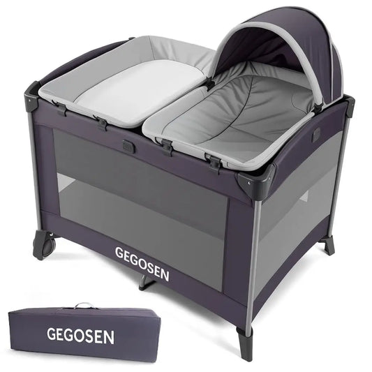 4-in-1 Portable Baby Playard, Foldable Playpen with Bassinet, Canopy, Changing Table, and Travel Crib