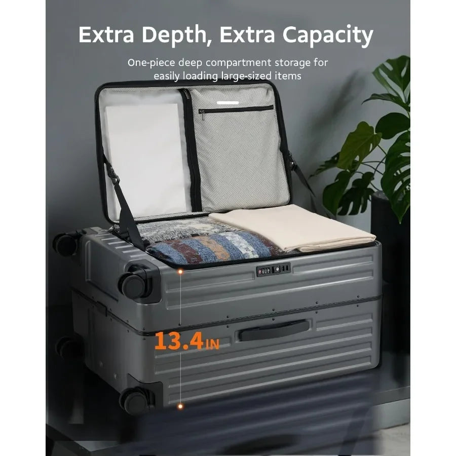 Checked Luggage, Top Opening Aluminum Frame Trunk Suitcase