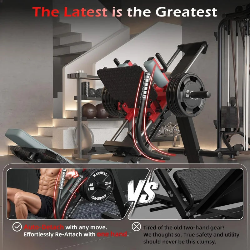 Hack Squat Leg Press Machine for Home Gym, 2 in 1 Adjustable Exercise Workout, Lower Body Equipment with Weight Storage for Home