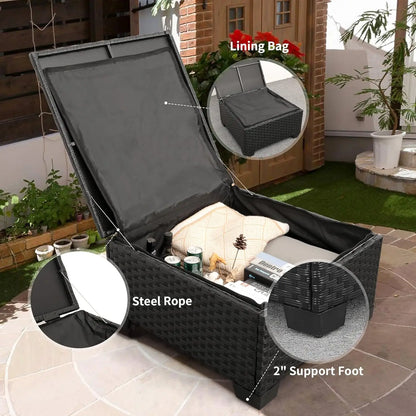 3 Pieces Patio Furniture Set Outdoor Sectional Wicker Patio Furniture Patio Couch with Ottoman and Outdoor Storage Table