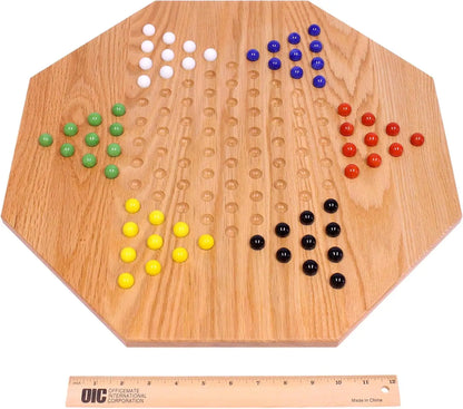 Oak Wooden Chinese Checkers Board Game Set, Hand-Painted, 19' Wide