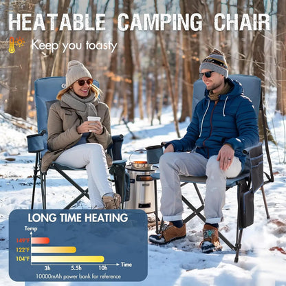 Heated Camping Chair with Adjustable Warmth, High Back Support, 400lbs Capacity, Portable Folding Design for Outdoor Sports