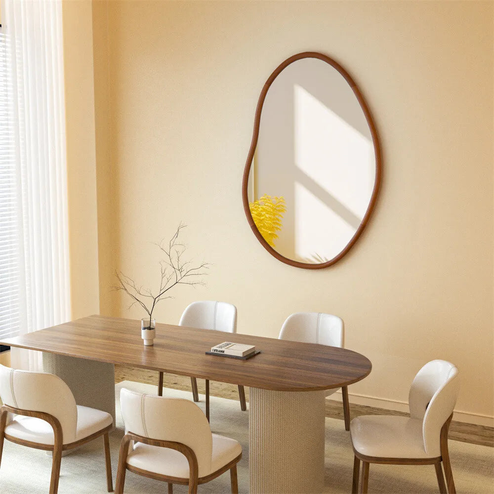 Large Irregular Wooden Framed Wall Mirror Asymmetrical Unique Hanging Loft Style