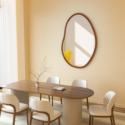 Large Irregular Wooden Framed Wall Mirror Asymmetrical Unique Hanging Loft Style