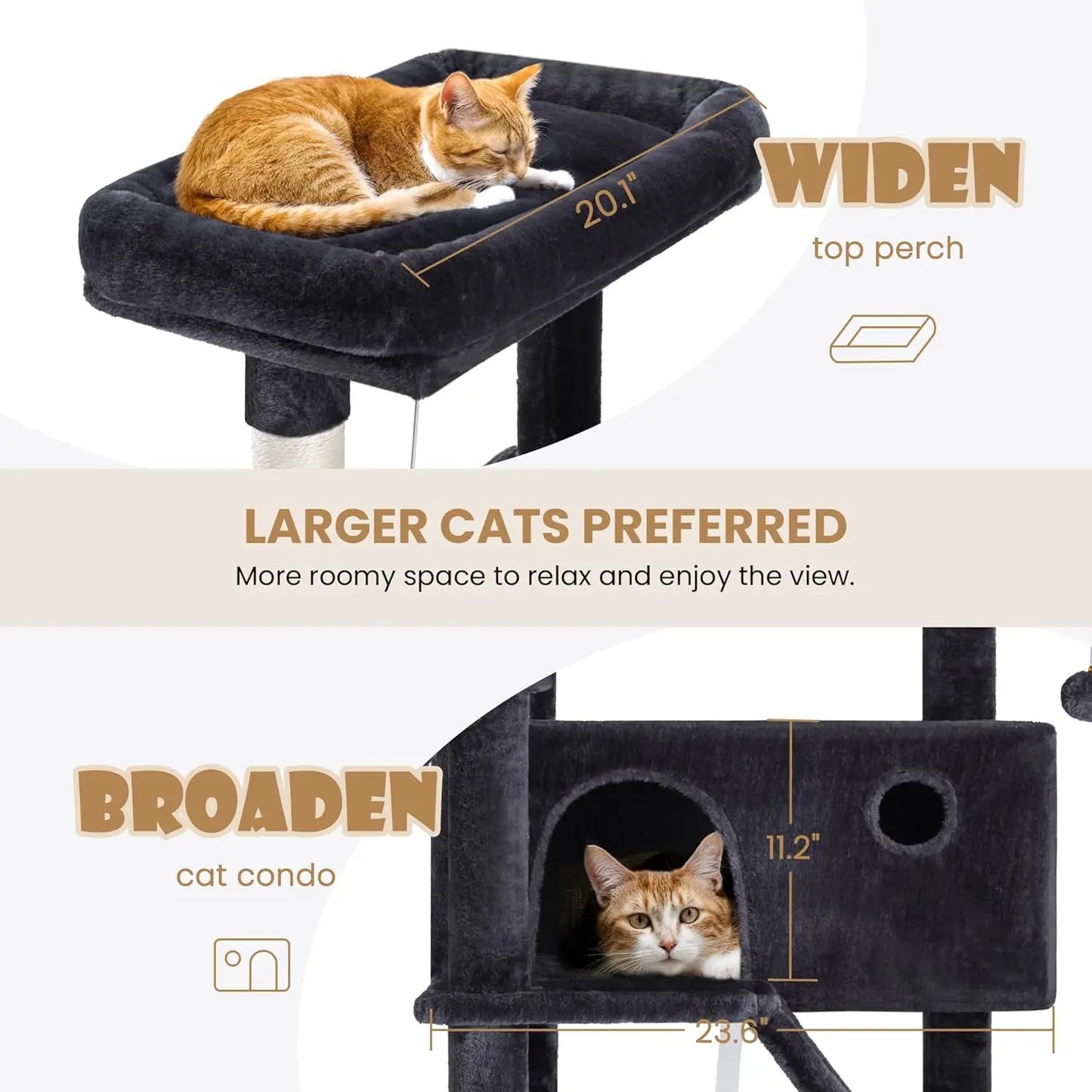 81-Inch Multi-Level Cat Tree Tower with Hammock, Scratching Posts, and Wide Base for Indoor Cats - Dark Grey