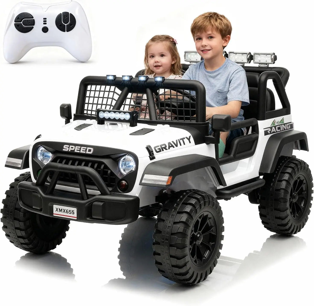 Tacleekii  24V Electric Car for Kids 2-Seater Electric Ride-On Truck 4WD, Dual Motors Parent Remote LED Headlights & Music Player Outdoor All-Terrain Vehicle