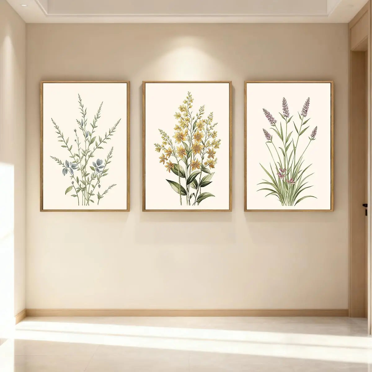 Minimalist Botanical Wall Art, Neutral Floral Prints in Beige, Modern Decor for Living Room Bedroom Office, 16x24 Inches Framed