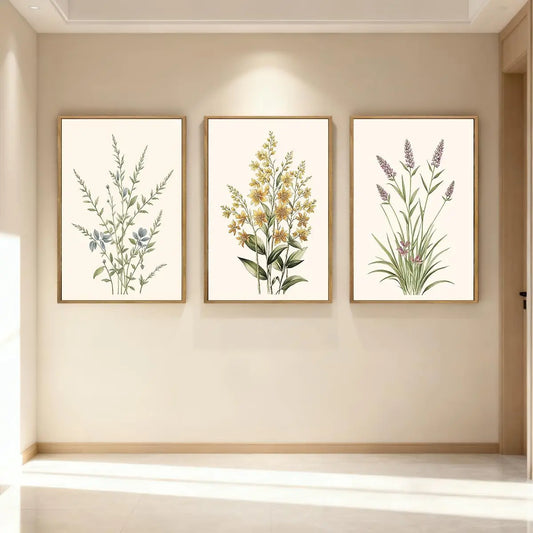 Minimalist Botanical Wall Art, Neutral Floral Prints in Beige, Modern Decor for Living Room Bedroom Office, 16x24 Inches Framed