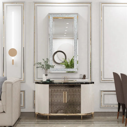 120x60CM Crystal Crush Diamond Wall Mirror Gorgeous RectangleSilver Mirrors for Bathroom, Bedroom, Dining Room and Living Room