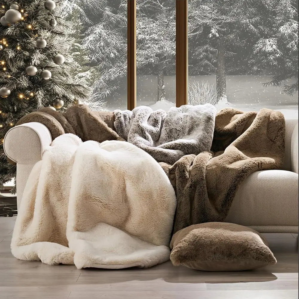Soft Faux Chinchilla Fur Throw Blanket for Couch, Warm Thick Heavy Winter Throw Blanket 1220GSM for Bed, Fluffy Cozy Mink Blanke