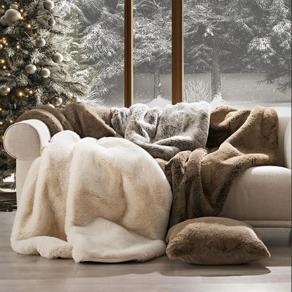 Soft Faux Chinchilla Fur Throw Blanket for Couch, Warm Thick Heavy Winter Throw Blanket 1220GSM for Bed, Fluffy Cozy Mink Blanke