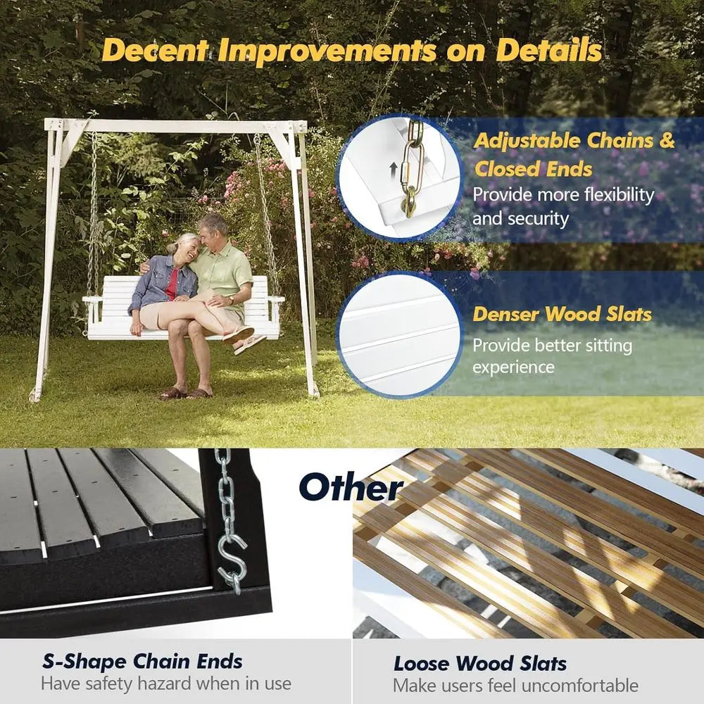 Upgraded Patio Wooden Porch Swing for Courtyard & Garden, Heavy Duty 880 LBS Swing Chair Bench with Hanging Chains for Outdoors