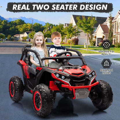 24V 2-Seater Kids Ride on Car with Remote Control 4WD Electric Truck Off-Road UTV with 4-Wheel Shock Absorber, LED Lights, Music