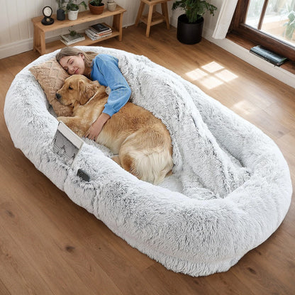 Human Dog Bed, Washable Faux Fur Dog Bed for People Doze Off, Napping Orthopedic Dog Bed,71''x45''x14'' Size Fits You and Pets