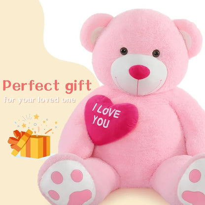 6ft Red Heart Giant Teddy Bear Pink Stuffed Animal with Embroidered I Love You for Girlfriend Christmas Birthday Gift 72 inches