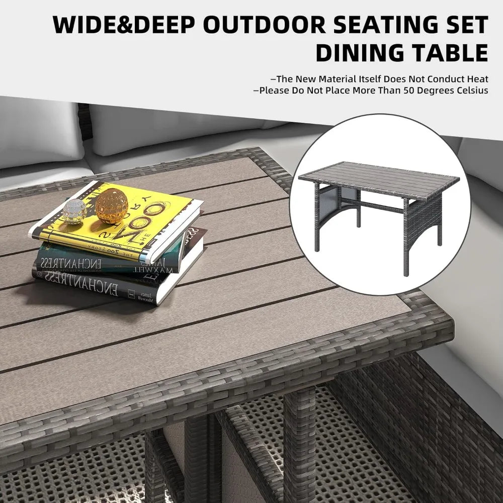 Patio Furniture Set, 7 Pieces Outdoor Patio Furniture with Dining Table&Chair, All Weather Wicker Conversation Set with Ottoman