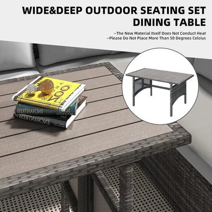 Patio Furniture Set, 7 Pieces Outdoor Patio Furniture with Dining Table&Chair, All Weather Wicker Conversation Set with Ottoman
