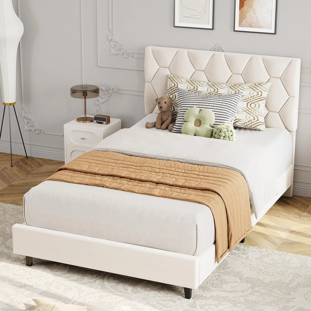 GAOMON Twin XL Platform Bed Frame with Adjustable Upholstered Headboard