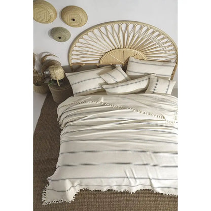 Cream Cotton King Bedspread, Turkish Cotton Throw Blanket, Queen Size Bedspread, Plaid Striped Large Throw, Farmhouse Decor