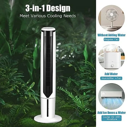 3 in 1 Evaporative Air Cooler with Portable Cooling Tower Fan for Bedroom and Home Office Features 70 Oscillation 4 Ice Packs I