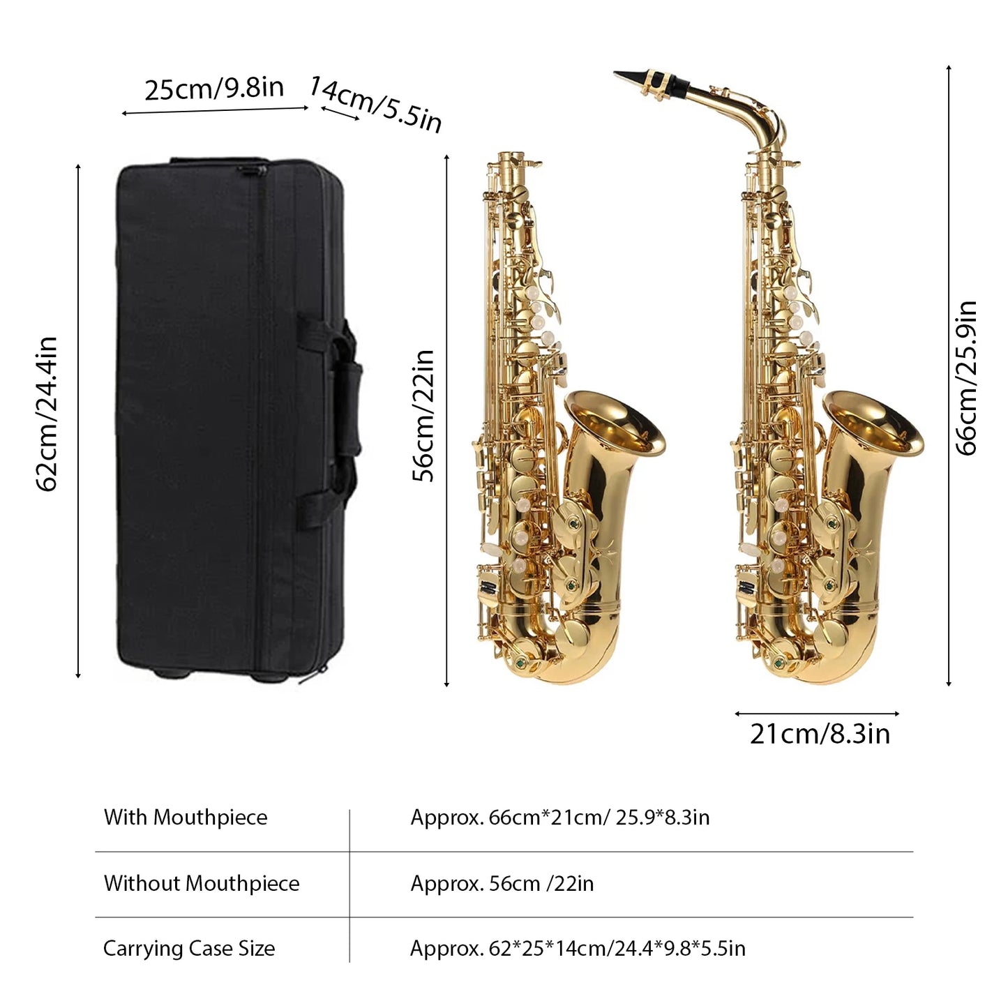 US Eb Alto Saxophone Brass Lacquered Gold E Flat Sax 802 Key Type Woodwind Instrument Cleaning Brush Cloth Gloves Strap Padded