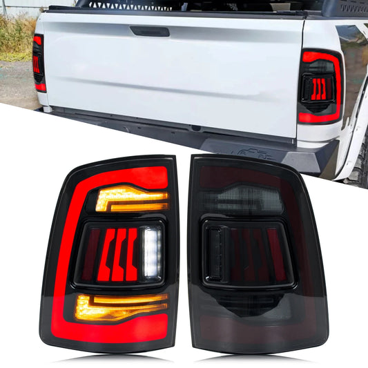 LED Tail Lights Assembly for Dodge Ram 1500 2500 3500 2009-2018 4th Gen Sequential Blinker Dynamic Animation Black Rear Lamps