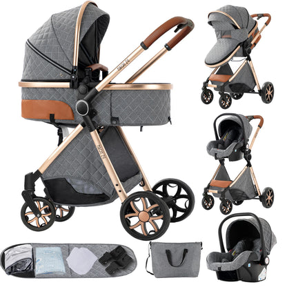 Baby Stroller 3-in-1 Lightweight stroller Travel System Multifunctional Pram with Aluminum Frame Compact Stroller for Newborn