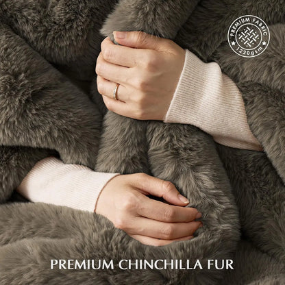 Luxury Soft Faux Chinchilla Fur Throw Blanket, Warm Heavy Winter Blanket for Couch and Bed, Reversible Velvet, 50x60 Inches