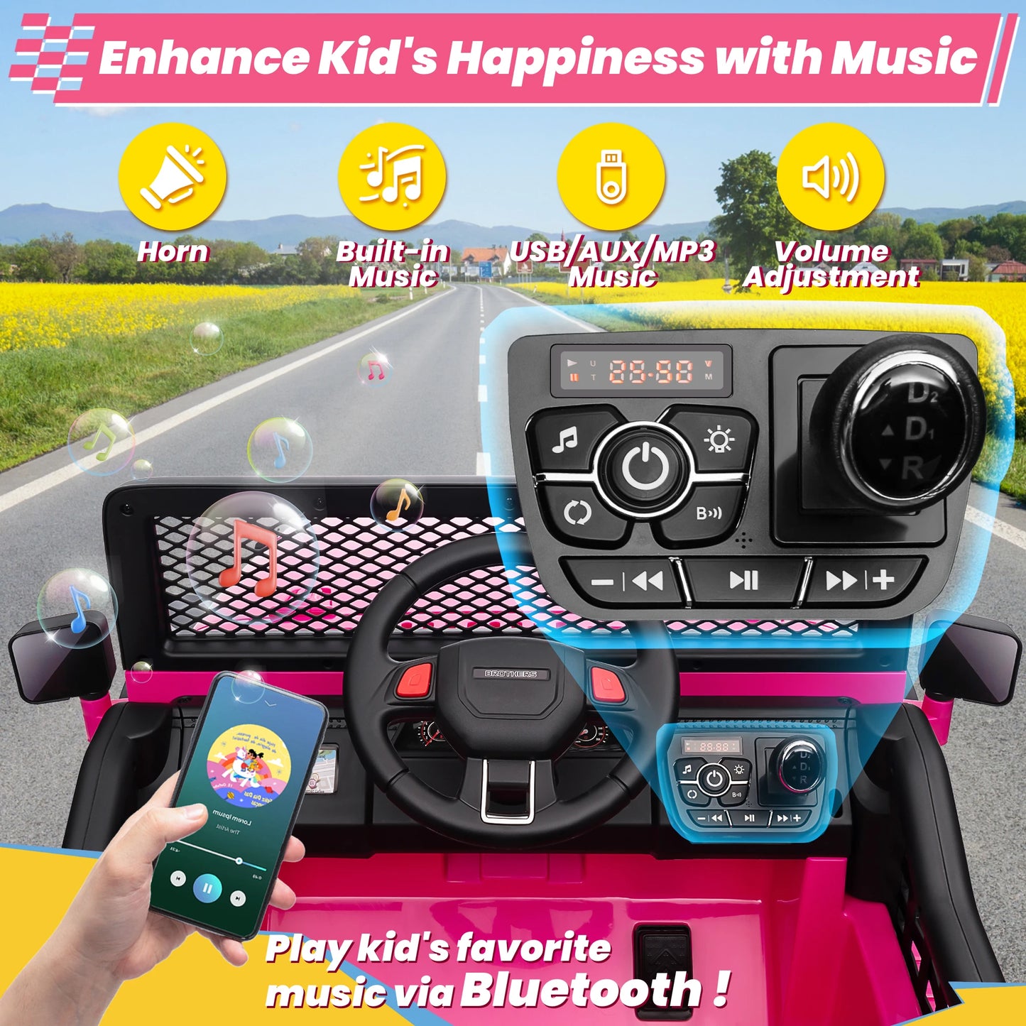 24V Ride On Toys Truck with Remote Control, 2 Seater 800W 9AH Powered Ride on Electric Car, Bluetooth MP3 Music, 4 Whee