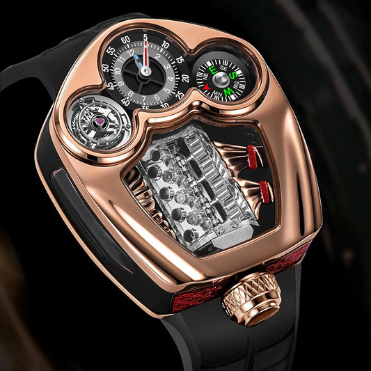 PINDU Design New Top Brand Men's Quartz Wristwatches Engine Engine Silicone Strap Compass Waterproof Watch For Men Watches