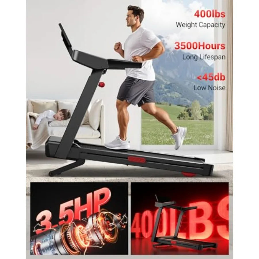 Fitness Home Treadmill with 20 Auto Incline for home gym use, steel frame, black finish, foldable design and quiet motor