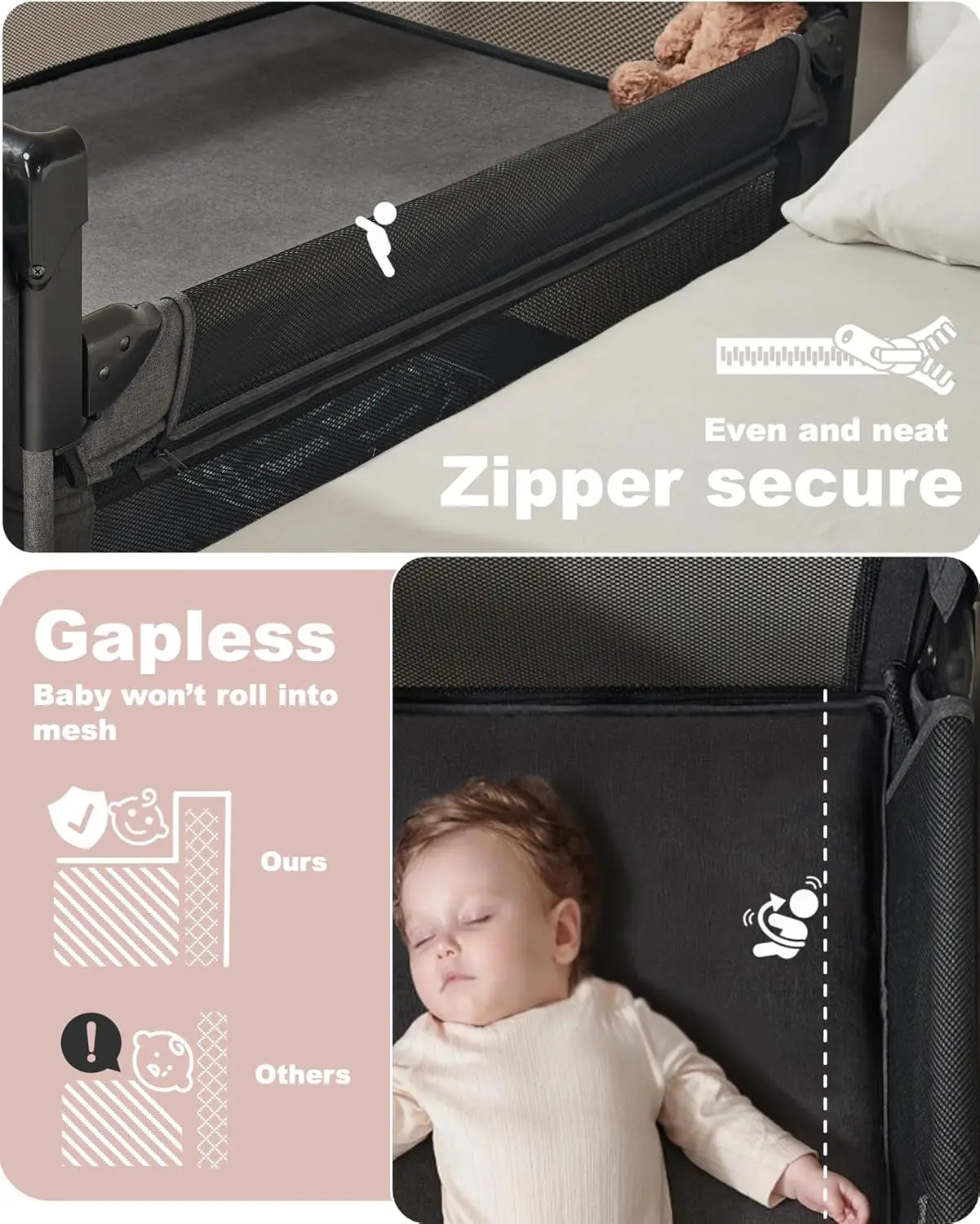 4-in-1 Baby Bassinet Bedside Sleeper with Changing Table, Playard & Wheels for Newborns
